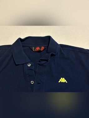 Robe di Kappa Men's M Navy Polo Shirt Short Sleeve Embroidered Lime Green Logo